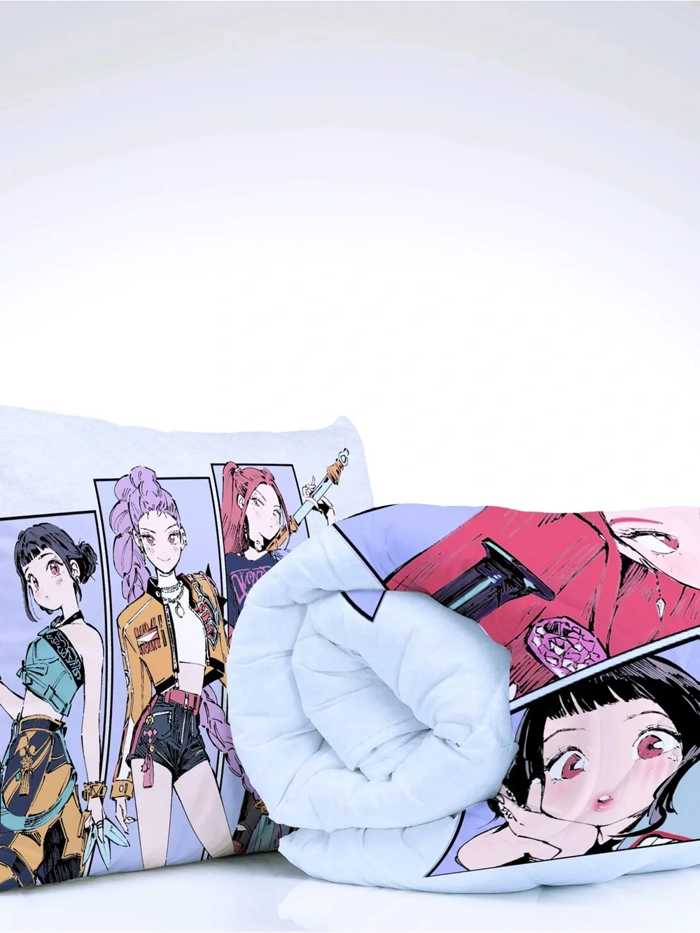 K-Pop Demon Hunters Reversible Comforter Set in Lilac and Light Blue